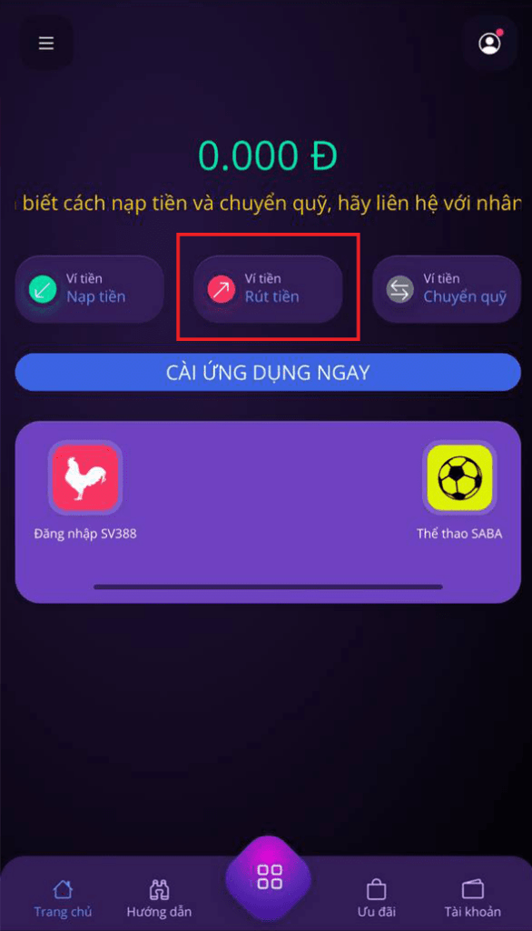 Bấm vào ô Rút Tiền Bấm vào ô Rút Tiền